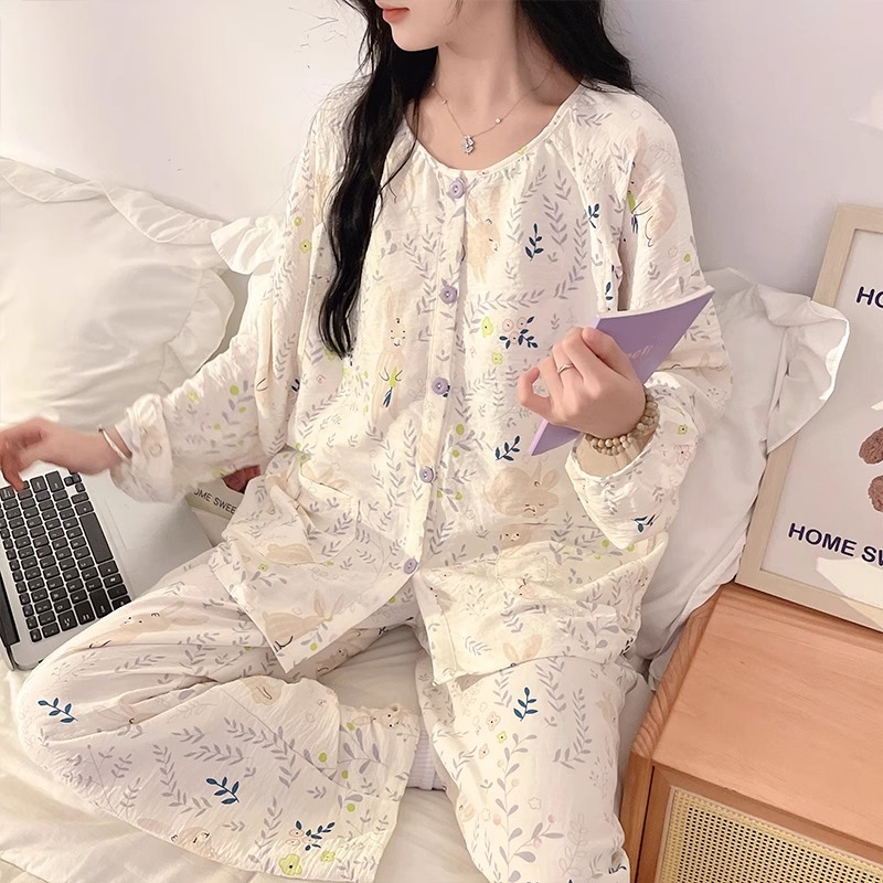 法国Uamtor月子服孕妇睡衣纯棉棉纱薄款产后哺乳孕妇产妇喂奶套装