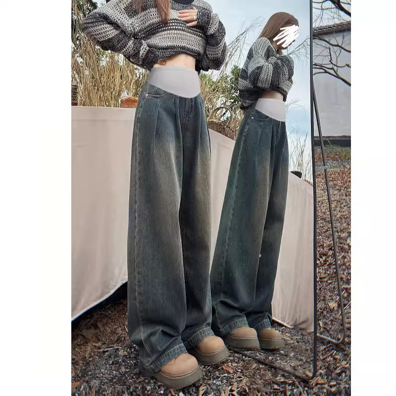 法国Uamtor孕妇牛仔裤秋冬新款外穿拖地长款加长高个子休闲阔腿裤