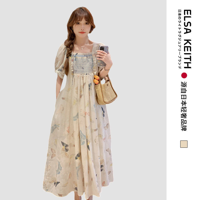 日本ELSA KEITH孕妇装夏季新款连衣裙气质甜美淑女雪纺时髦大码女