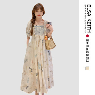日本ELSA KEITH孕妇装夏季新款连衣裙气质甜美淑女雪纺时髦大码女