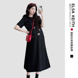 日本ELSA KEITH孕妇装2026夏季新款百搭a字裙刺绣小狗T恤连衣裙