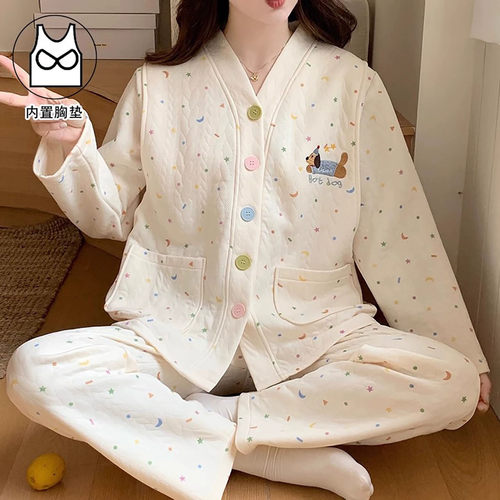 Uamtor空气棉月子服秋冬纯棉产后加厚产妇孕妇休闲腊肠狗睡衣哺乳