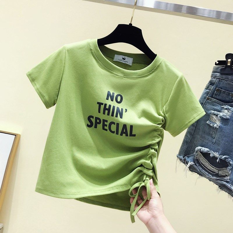 牛油果绿色t恤女短袖2019夏季韩版修身显瘦收腰体恤ins超火上衣潮|ruв категории Женская одежда, футболка - от Buy2taobao.com для оказания профессиональной услуги покупки агента Taobao