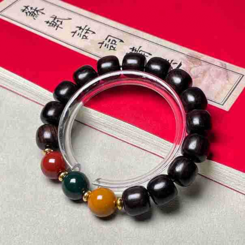 紫光檀黑檀木红绿灯三色老型珠原