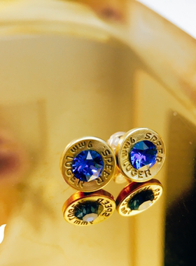 RIEN原创个性弹底耳钉925银针圆形嵌钻简约小巧军事潮流耳环