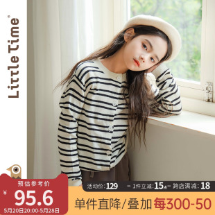 littletime女童黑白条纹针织毛衣开衫 气质外套亲子空调服 春夏韩版