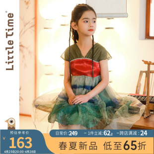 littletime女童绿色中国风渐变汉服短袖 连衣裙宝宝女孩夏季 连衣裙