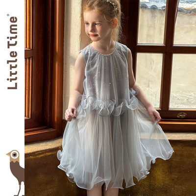 littletime梦幻无袖纱质连衣裙女童水母钉珠蓬蓬裙白色灰色礼服 — 2