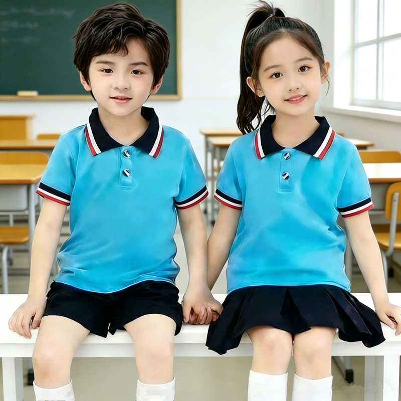 夏季蓝色中小学生班服校园运动会短袖校服幼儿园服童装小朋友套装
