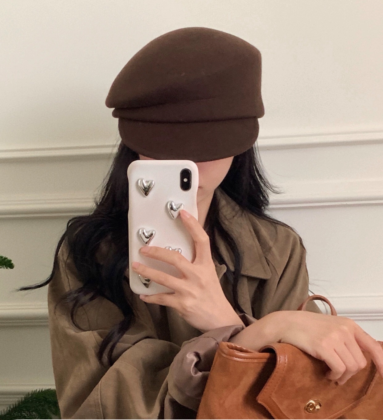 顽童大人同款白色羊毛报童女冬季显脸小羊毡帽美拉德画家帽女CA4L