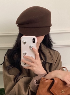 顽童大人同款白色羊毛报童女冬季显脸小羊毡帽美拉德画家帽女CA4L