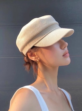 春秋季简约报童帽白色黑色鸭舌帽女休闲遮阳画家帽显脸小八角帽潮