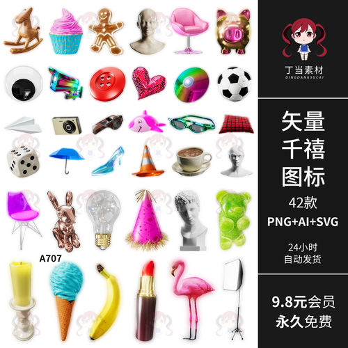 Y2K千禧图标手帐萌物贴纸口红玩具摆件AI矢量PNG免抠图可商用素材