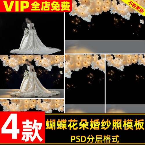 时尚高级光影蝴蝶花朵婚纱照设计psd模板影楼后期修图ps设计素材