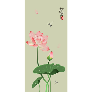 玻璃门窗户贴纸中国风荷花静电磨砂透光不透明防窥卫生间厨房贴膜