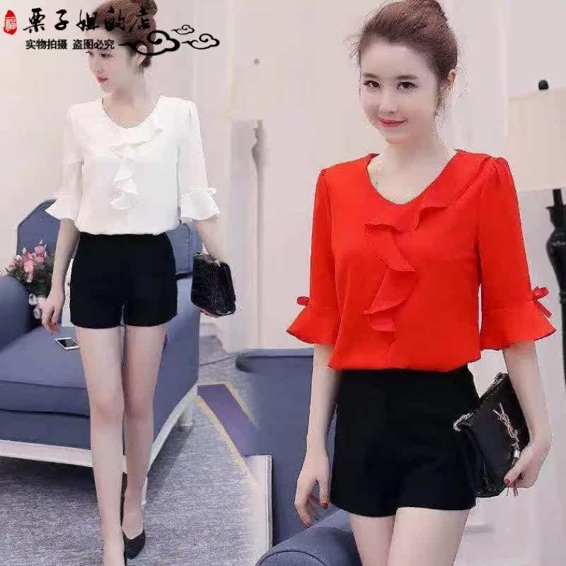 Short sleeved Chiffon shirt Korean Edition V-neck Sleeve jacket Versatile Base coat Self cultivation Show thin high quality jacketin the Women's clothing/Boutique , Lace shirt/Chiffon shirt  category - from Buy2taobao.com to provide professional Taobao agent buy service