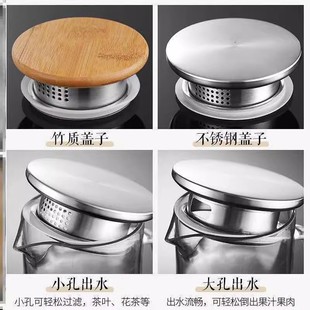 新款高硼硅玻璃冷水壶凉水壶盖子配盖 茶壶304不锈钢带过滤壶盖零
