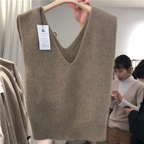 秋冬新款韩版宽松V领马甲女短款毛衣坎肩春秋慵懒风针织背心外搭