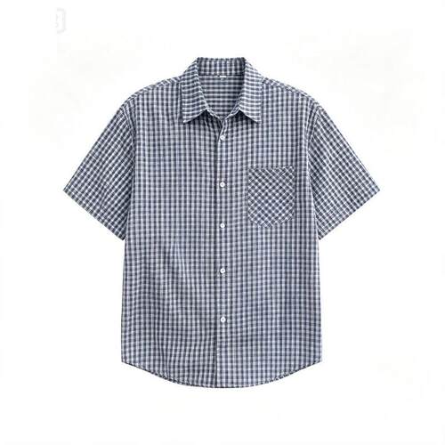 少年感咖啡色格子短袖衬衫男女夏季美式复古半袖衬衣cleanfit外套