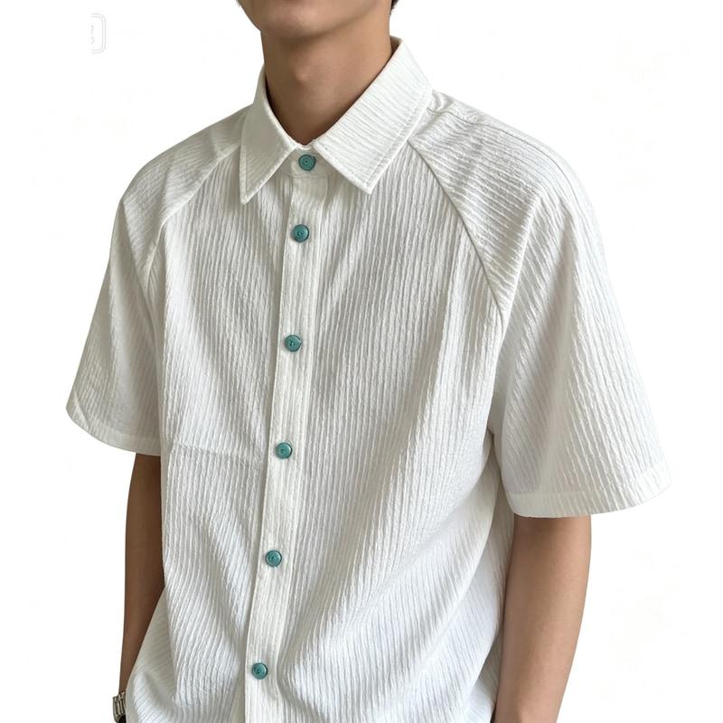 「海洋之泪」短袖衬衫男夏季绿松石肌理感褶皱老钱风boxy衬衣上衣图片