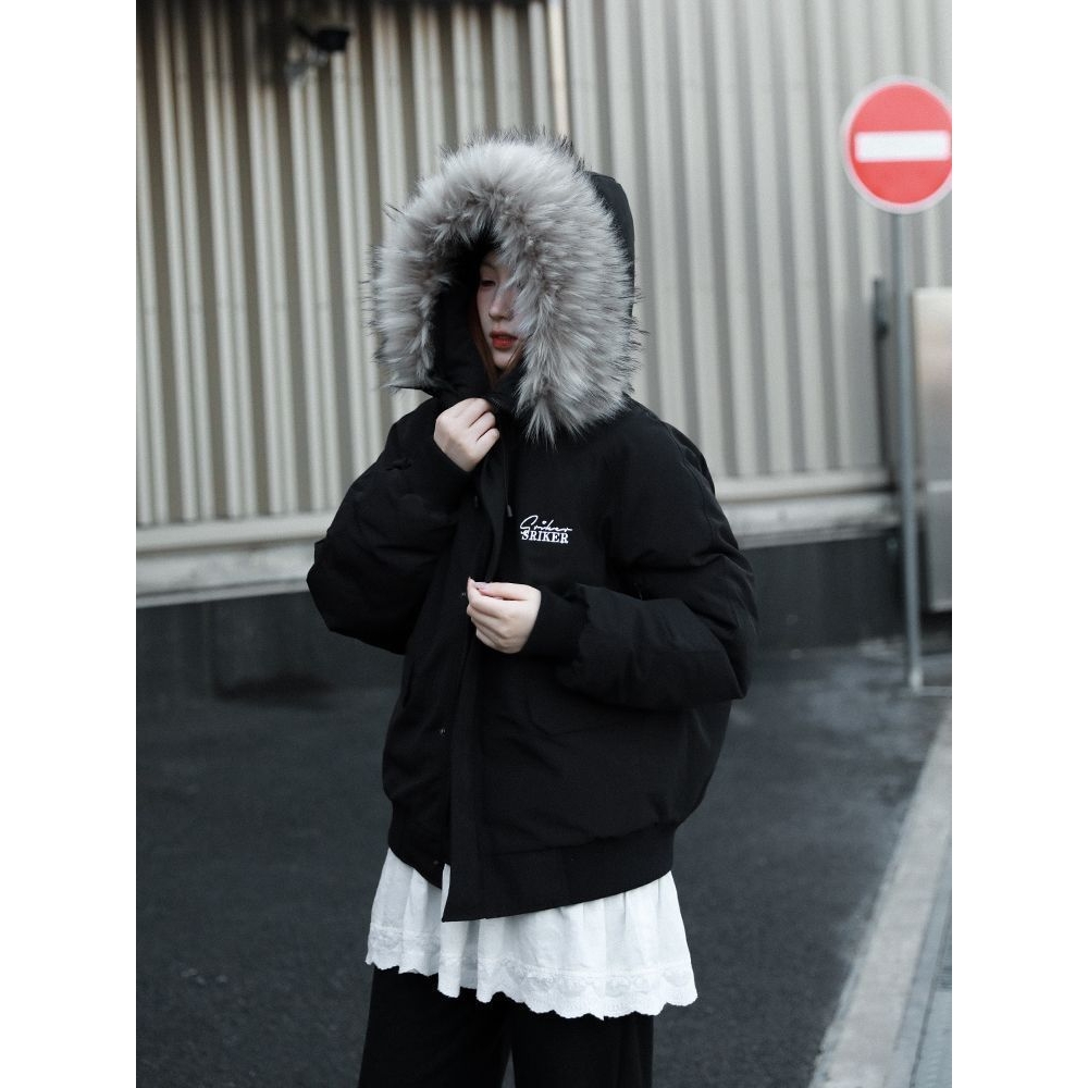 美式复古夹克羽绒棉服2025冬季加厚宽松短款派克服连帽外套男女潮