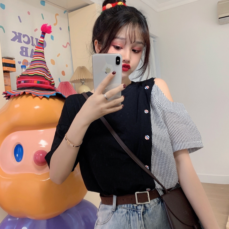 實拍實價2021短袖t恤女不規則
