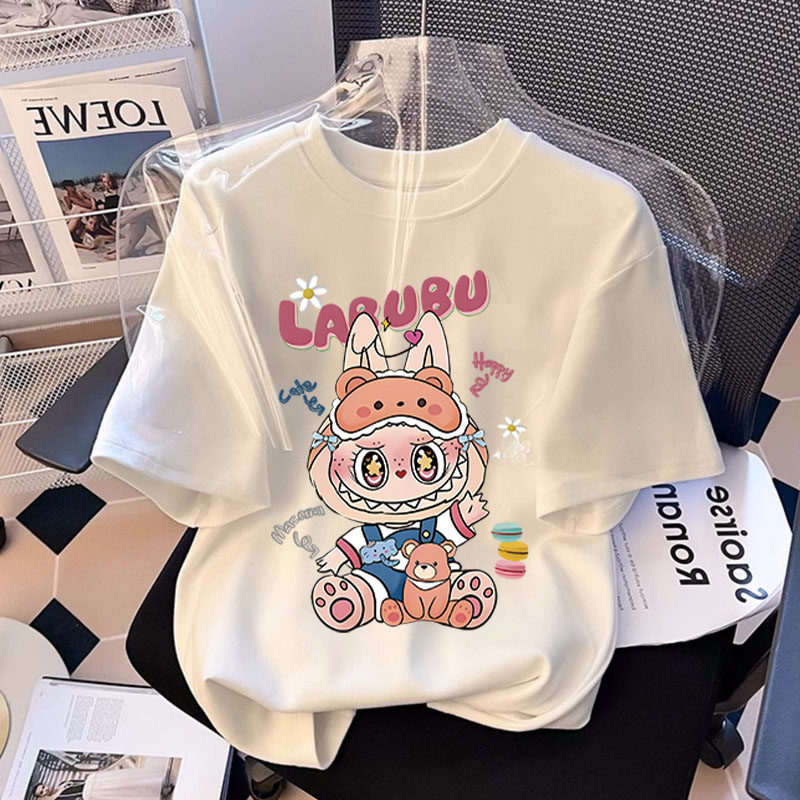 夏季纯棉可爱Labubu童短袖T恤