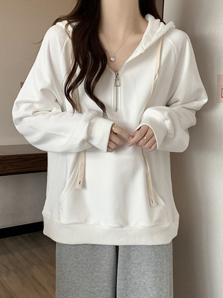 美式半拉链休闲宽松连帽卫衣女