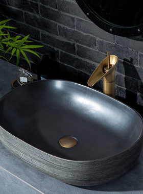 黑色台上盆大尺寸复古陶瓷艺术洗手盆椭圆形仿古阳台洗脸池单面盆