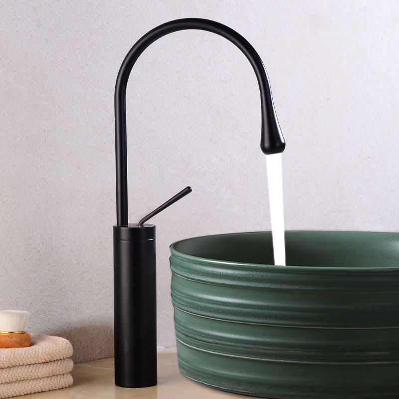 简约美学黑色全铜水龙头卫生间台上盆冷热洗脸盆洗手台面盆龙头