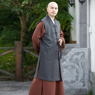 善圆僧服秋冬季双层加绒加厚保暖伽蓝褂马甲和尚服僧衣马夹男女款