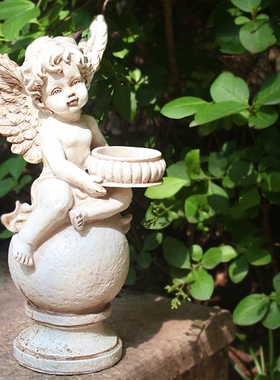 花园摆件天使烛台户外庭院阳台桌面布置装饰花仙子丘比特装饰品
