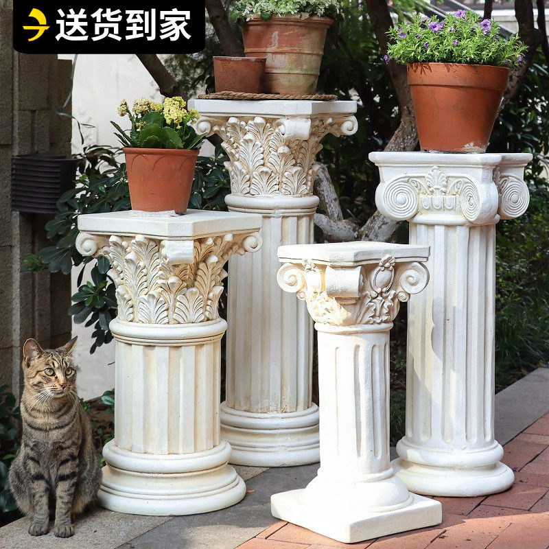 欧式庭院罗马柱摆件 石膏85cm高柱花盆底座 园艺展示地台装饰