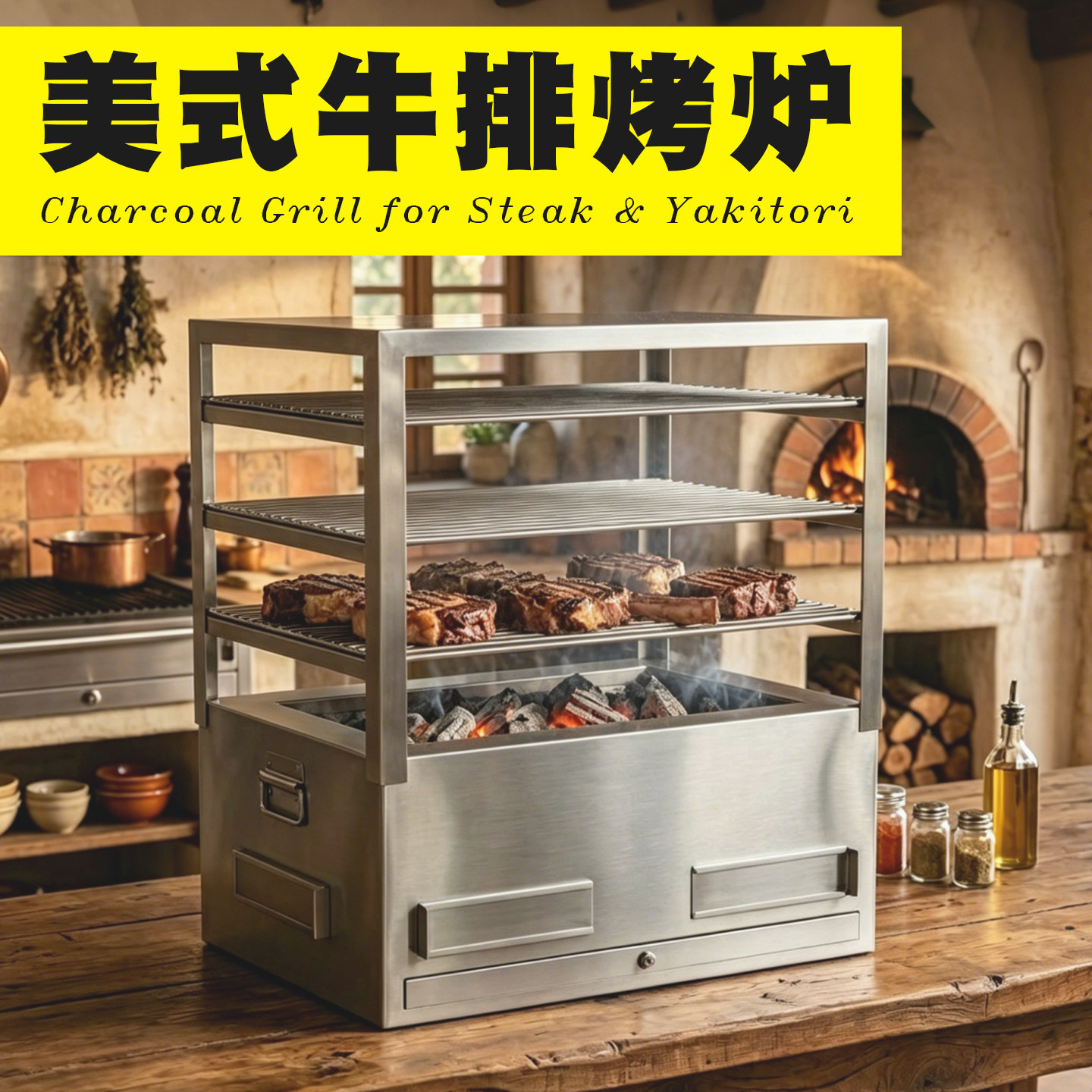 美式牛排烤炉商用户外木炭果木日式烧鸟炉直火料理烤炉炭火烧烤炉