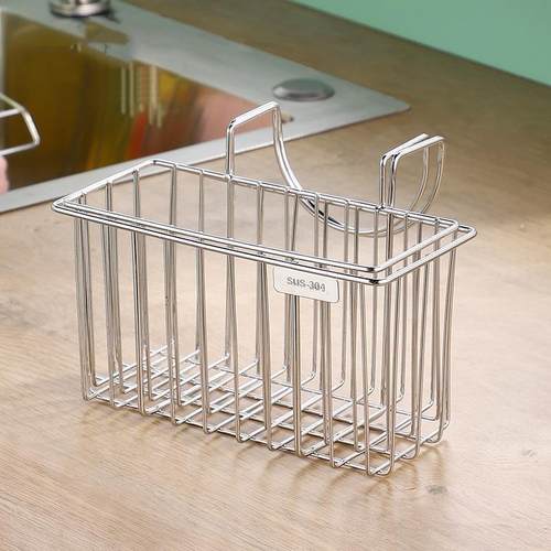厨房304不锈钢水槽置物架 海绵沥水架 抹布收纳架挂篮