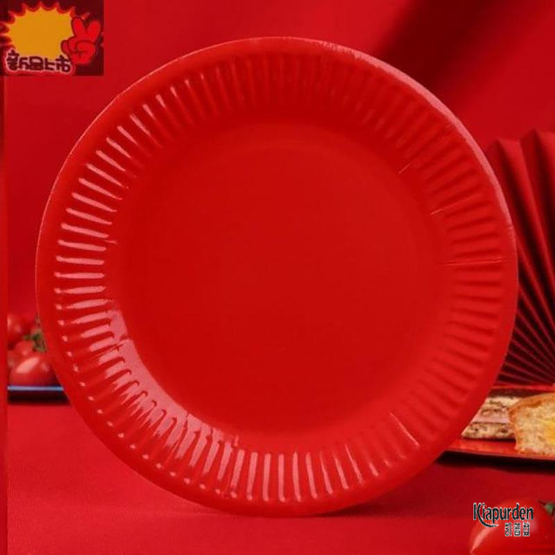 酒席餐具加厚家用用品圆盘婚庆糖果盘红色一次性红盘子纸盘结婚