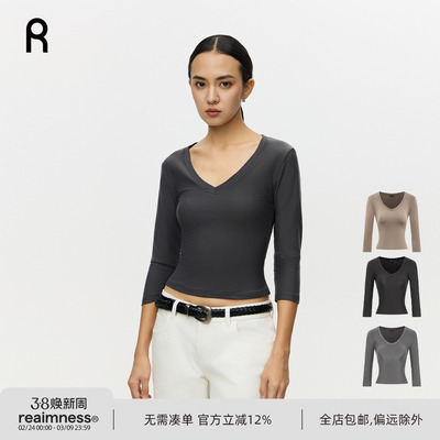 ReAimNess* 黄油裸感V领七分长袖