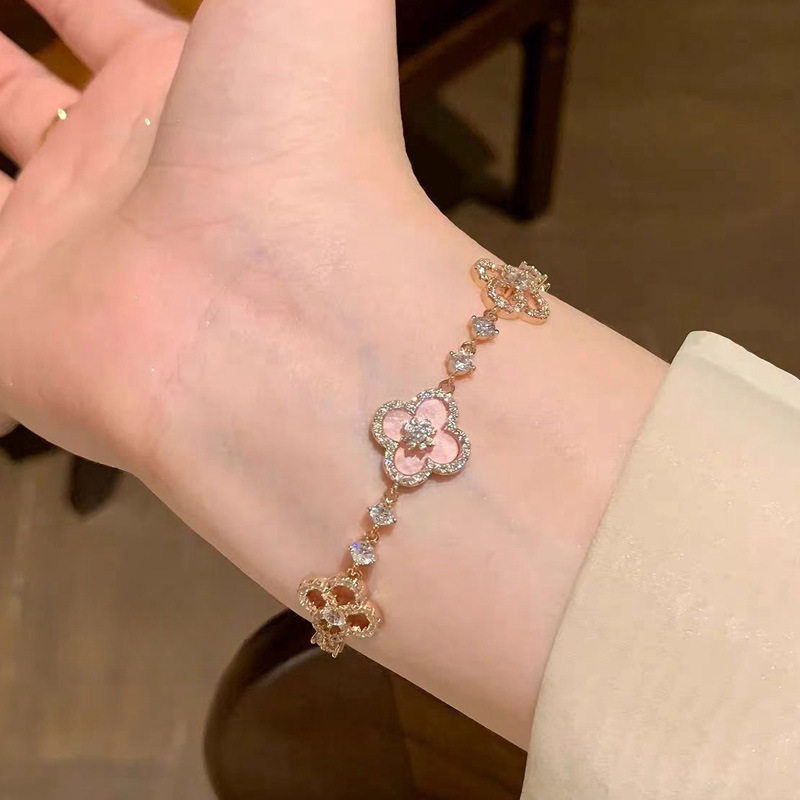 「春日花誓」超精致~闪钻粉色花朵手链女森系小众甜美少女心手饰