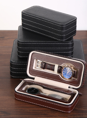 覆古皮质手表收纳盒高档精致家用拉炼大容量首饰盒可携式小巧展示