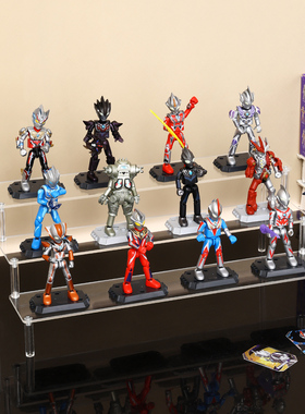 适用布鲁可积木奥特曼盲盒收纳展示架透明阶梯拼装人偶手办收纳盒