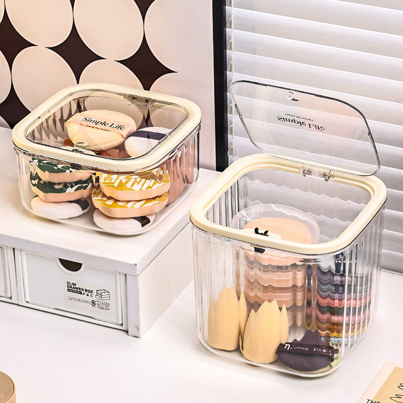 粉扑收纳盒按压开盖桌面大容量防尘次抛精华口红气垫美妆蛋置物架,收纳整理,桌面收纳盒,淘宝优惠券,粉丝福利购,淘宝优惠卷