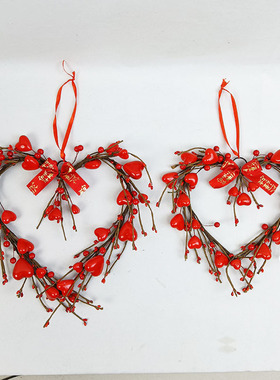 爱心形装饰花环门挂壁挂情人节礼物摆件喜庆装饰新年橱窗吊件