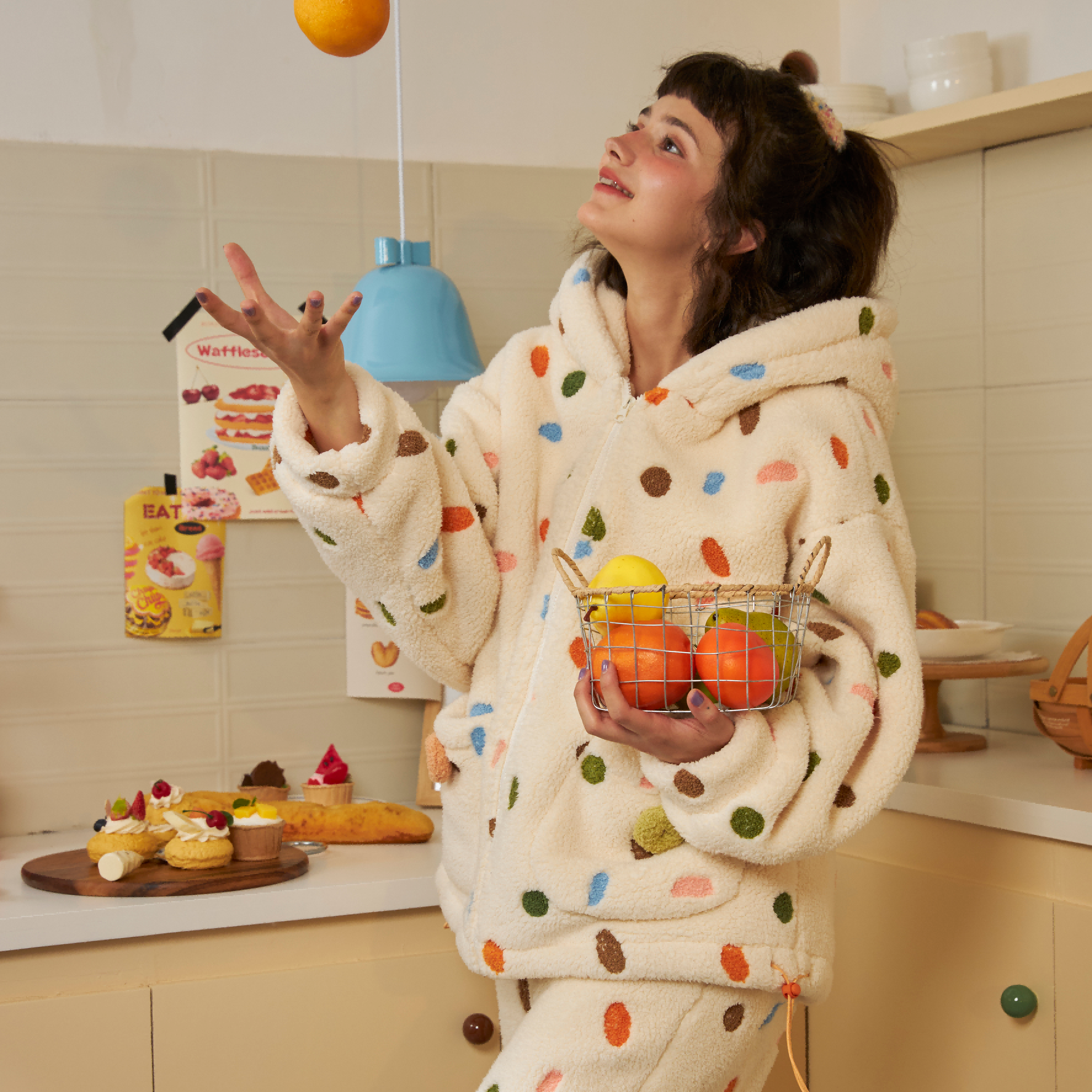 PJOCLOCK睡时记睡衣女款冬可爱加绒加厚网红风珊瑚绒可外穿家居服