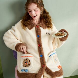 PJOCLOCK睡时记睡衣女冬珊瑚绒可爱卡通加绒可外穿家居服两件套