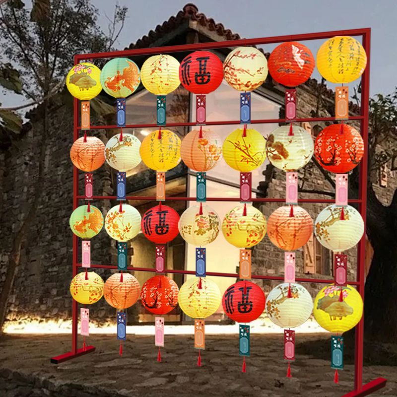 新中式新年中秋猜灯谜灯笼展示架幼儿园古风纸灯笼灯谜道具装饰