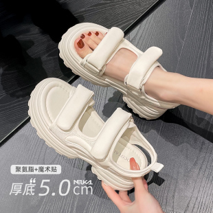 鞋 真皮厚底松糕罗马鞋 魔术贴女款 潮 子沙滩鞋 女夏季 新卡伦凉鞋 新款