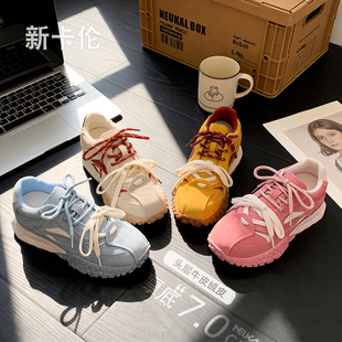 新卡伦头层牛反绒内增高德训鞋女多色小个子运动休闲鞋厚底阿甘鞋