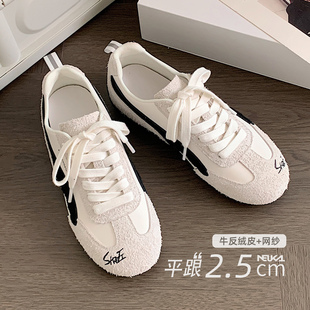 新卡伦新款真皮复古德训鞋平底休闲运动板鞋红色赛车拳击小白鞋女