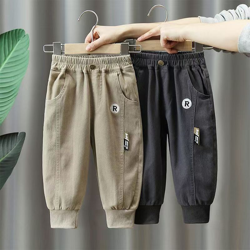 儿童春秋裤子2025新款潮流时尚纯棉刺绣休闲束脚长裤