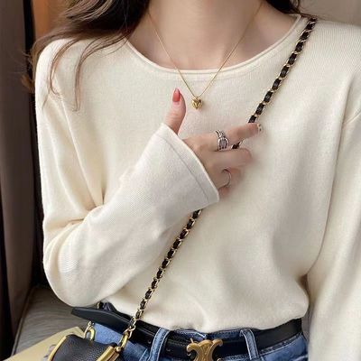 打底衫女2024新款秋冬小香风内搭宽松毛衣长袖针织衫黑色低领上衣